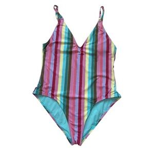 Gibson Latimer Multicolor Rainbow and gold striped One-Piece Swimsuit size Large